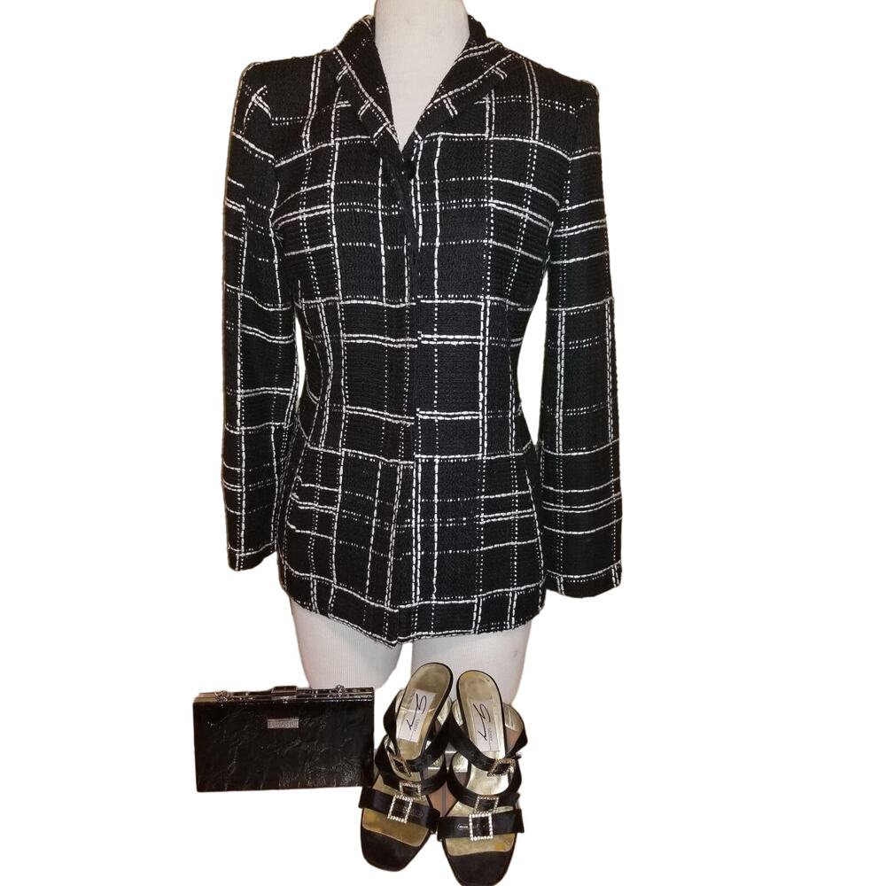 Don Caster Black & White Tweed Jacket Blazer Size 8 CorpCore